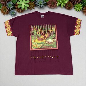 Gildan Tee XL Rooster Farm Graphic Burgundy Fringe Beaded Sunflower Upcycled